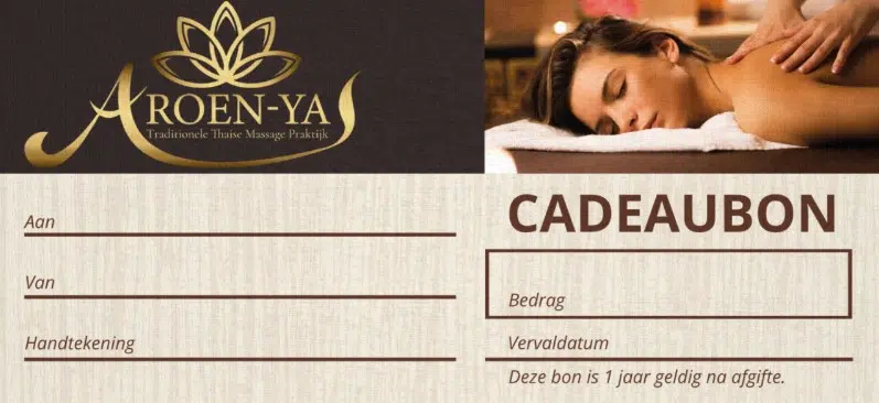 Cadeaubon voor een massage bij Aroen-Ya